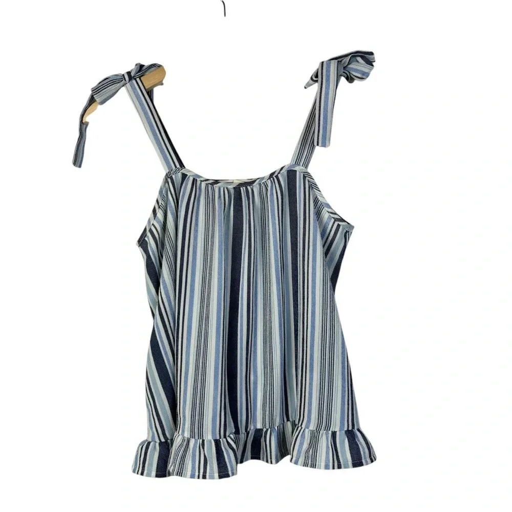 Boutique No Comment Blue & White Stripe Tie Strap Tank Top M